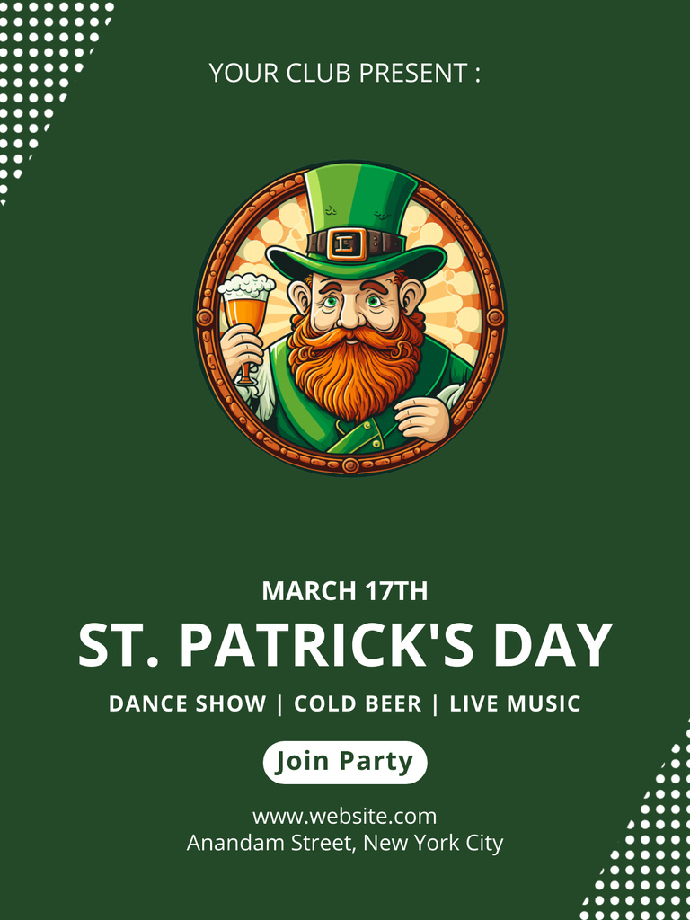 Happy St. Patrick's Day Greeting with Bearded Man in Hat Poster US Design Template