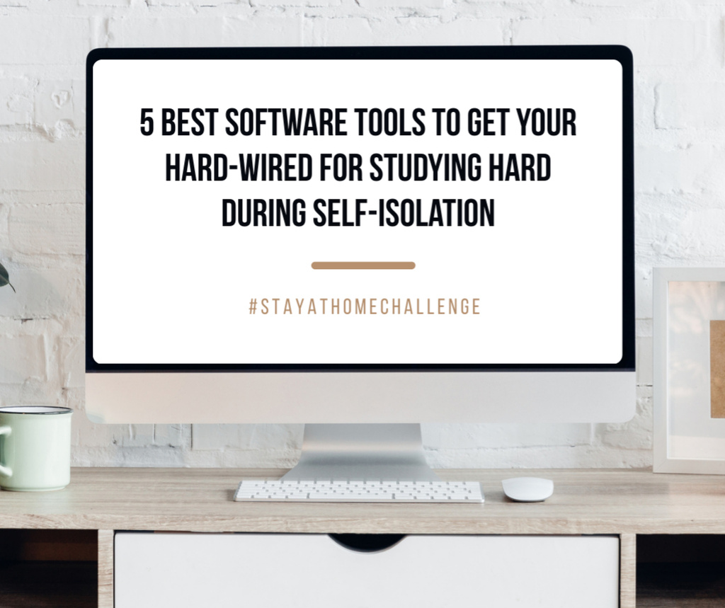 Ontwerpsjabloon van Facebook van Software tools guide on Screen for #StayAtHomeChallenge