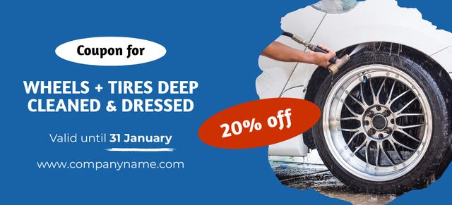 Offer of Tires and Wheels Cleaning Coupon 3.75x8.25in Design Template