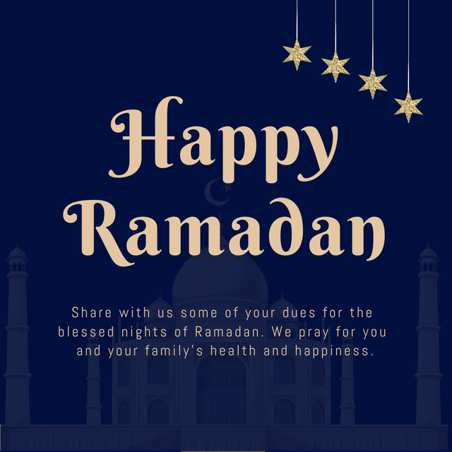 Plantilla de diseño de Happy Ramadan Greetings on Blue Instagram 