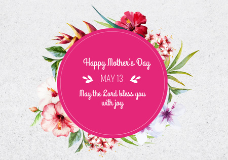 Mother's Day Greeting On Floral Circle Postcard A5 Tasarım Şablonu