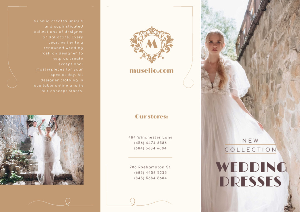 Wedding Dresses New Collection Ad with Beautiful Bride Brochure Design Template