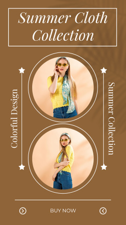 Anúncio da coleção de roupas de verão em marrom Instagram Story Modelo de Design