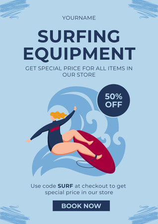 Platilla de diseño Surfing Equipment for Sale Poster