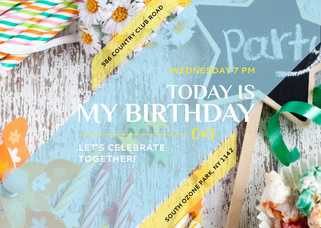 Birthday Party Invitation Bows and Ribbons Postcard Design Template