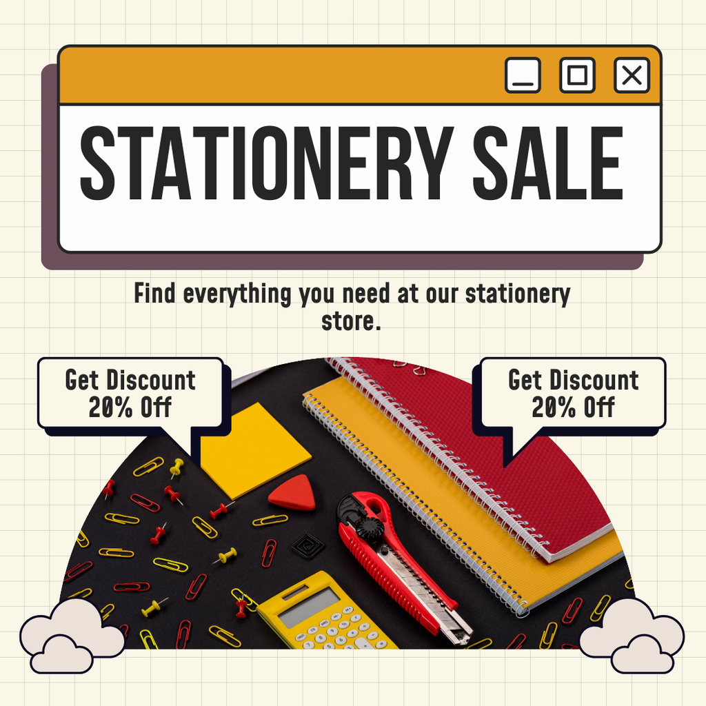 Discount Announcement for All School Stationery Instagram – шаблон для дизайна