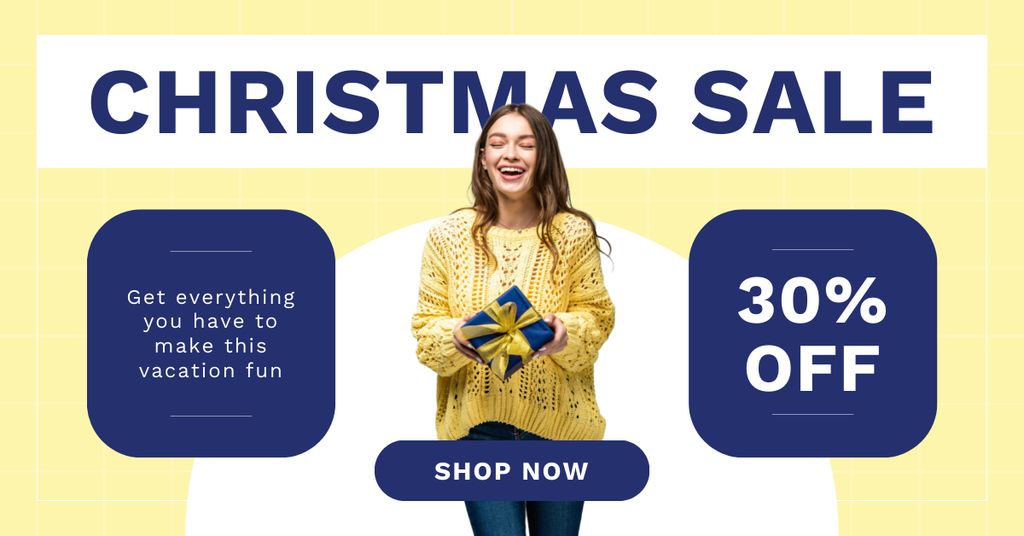 Christmas Sale Blue and Yellow Facebook ADデザインテンプレート