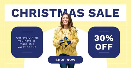 Christmas Sale Blue and Yellow Facebook AD Design Template