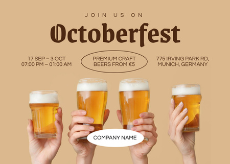 Oktoberfest Celebration Announcement Invitation 5x7in Horizontal Design Template