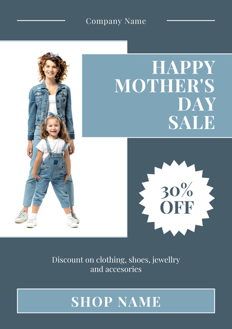 Plantilla de diseño de Mother's Day Sale with Mom and Daughter in Denim Poster 
