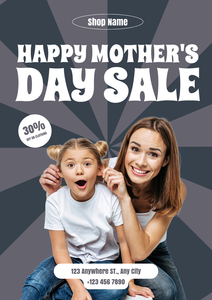 Ontwerpsjabloon van Poster van Mother's Day Sale with Funny Mom and Daughter