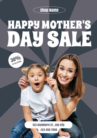 Mother's Day Sale with Funny Mom and Daughter Poster Design Template