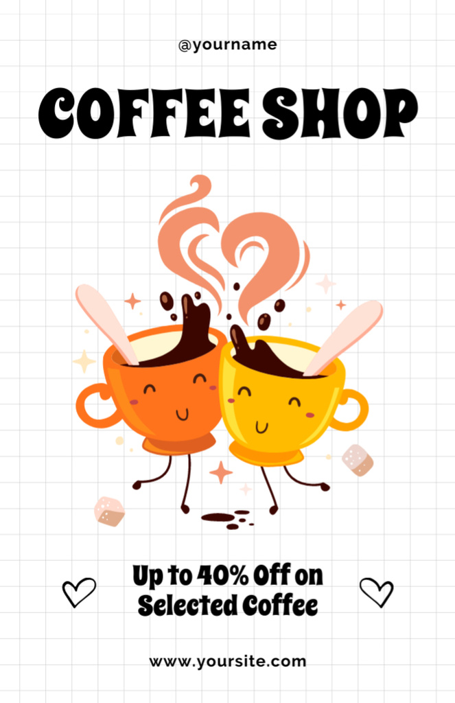 Ad of Coffee Shop with Cute Cups Recipe Card Šablona návrhu
