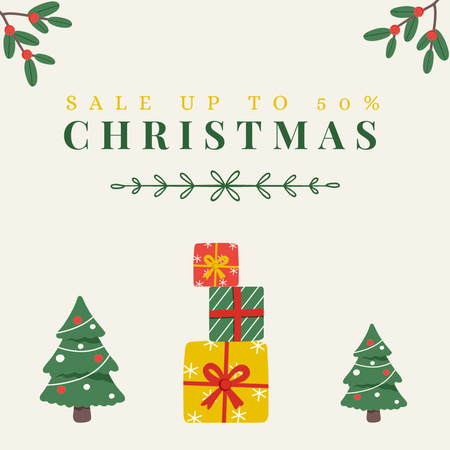 Christmas Discount Offer with Decorated Trees Instagram Design Template
