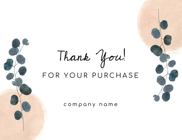 Thank You for Purchase Phrase with Eucalyptus Round Leaves and Branches Thank You Card 5.5x4in Horizontal Design Template