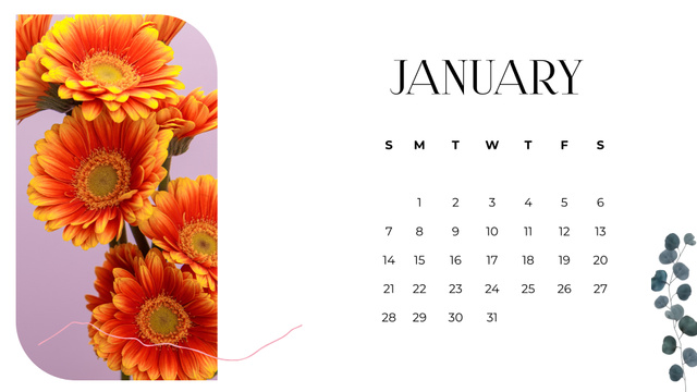 Beautiful Flowers with Orange Petals Calendar Πρότυπο σχεδίασης