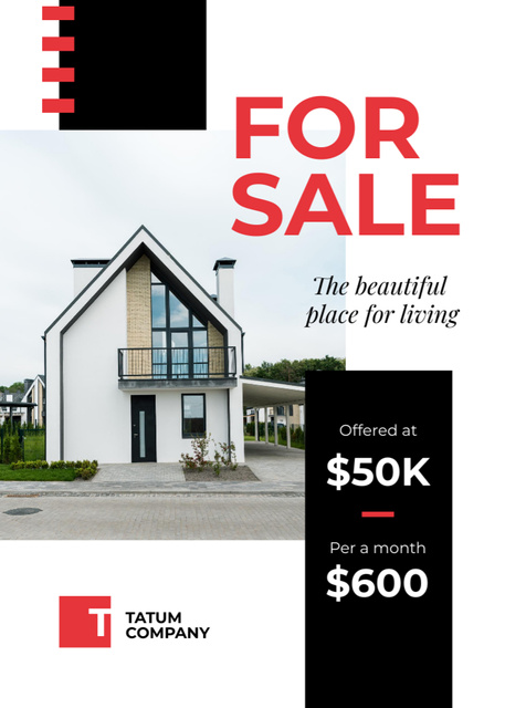 Ontwerpsjabloon van Flayer van Real Estate Ad Cozy House Facade