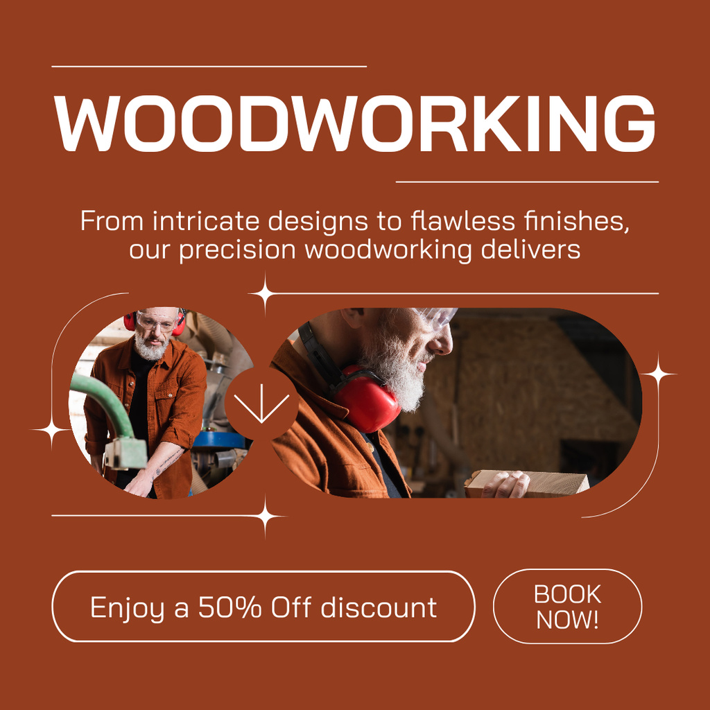 Woodworking Services with Mature Craftsman Instagram Tasarım Şablonu