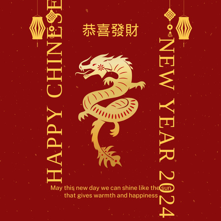 Happy Chinese New Year Greetings With Golden Dragon Instagram Design Template