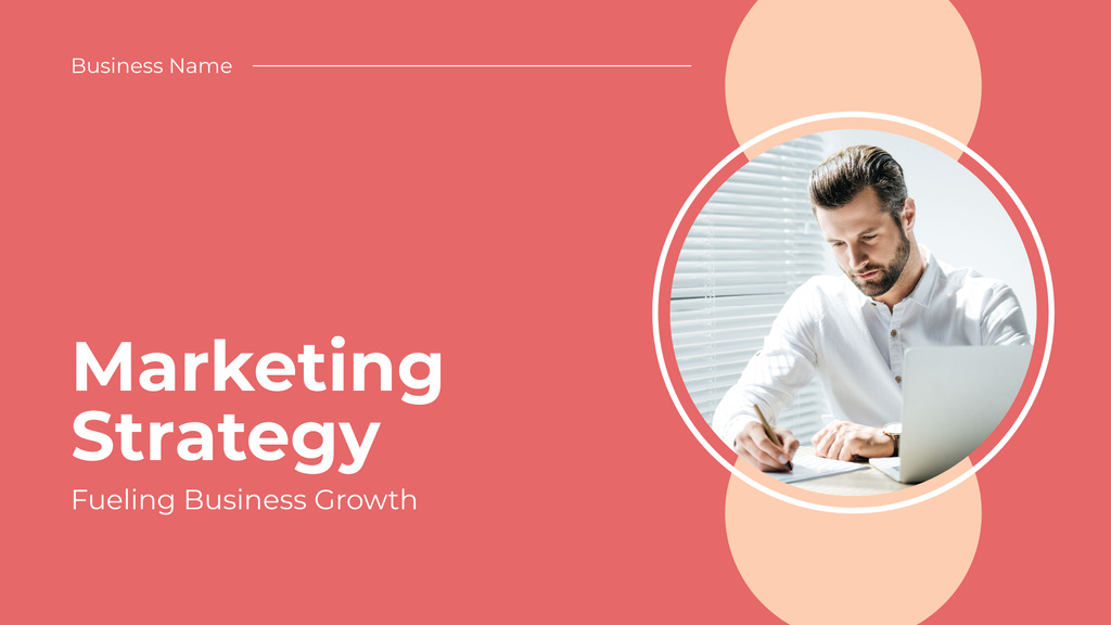 Proposal Marketing Strategy with Businessman in White Shirt Presentation Wide tervezősablon