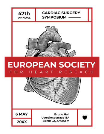Cardiac Surgery Seminar Announcement with Heart Sketch Poster 8.5x11in Design Template