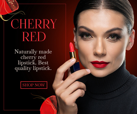 Designvorlage Naturally Made Cherry Red Lipstick Promotion für Facebook