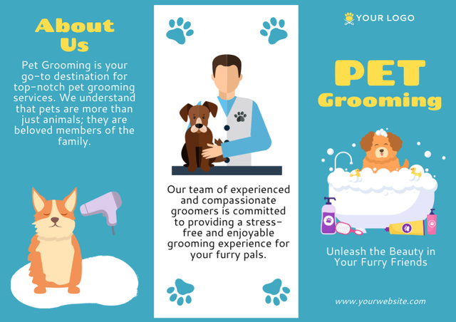 Pet Washing and Grooming Brochure Modelo de Design