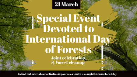 Plantilla de diseño de Evento del Día Internacional de los Bosques Árboles altos Title 1680x945px 