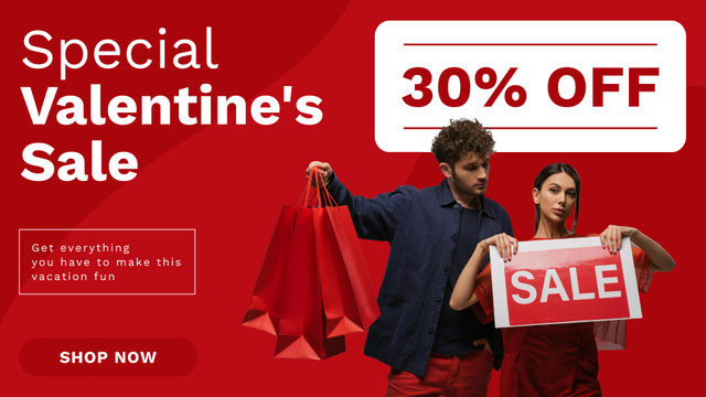 Valentine's Day Special Sale with Couple on Red FB event cover Design Template