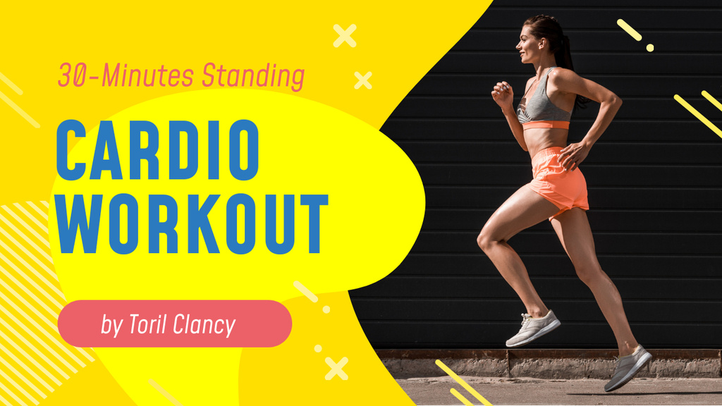 Cardio Workout Guide Woman Running in City Youtube Thumbnailデザインテンプレート