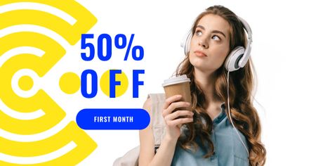 Online Courses Offer with Girl in Headphones Facebook AD Design Template