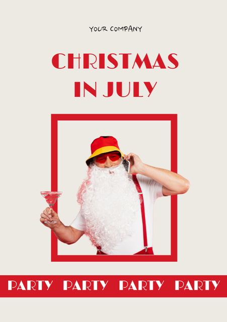 Family Party in July with Jolly Santa Claus Flyer A5 Design Template
