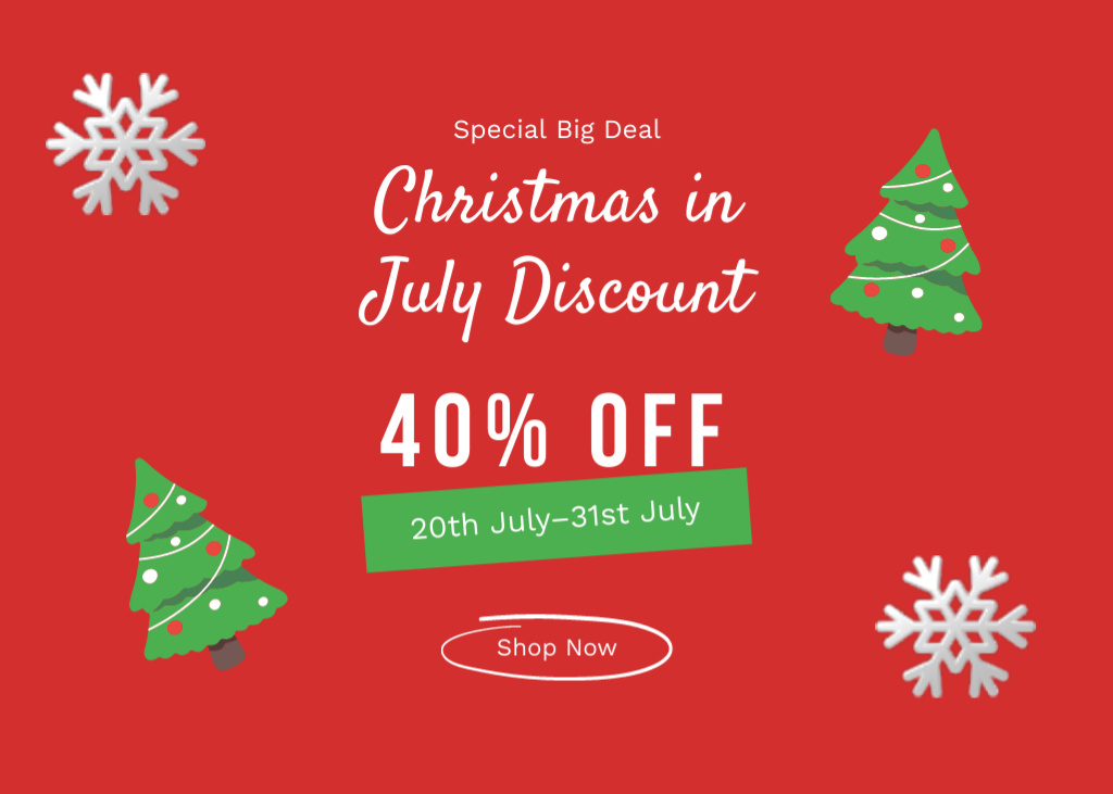 Exciting Christmas in July Sale Ad on Red Flyer 5x7in Horizontal Design Template