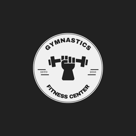 Fitness Center Emblem with Hand with Dumbbell Logo 1080x1080px Modelo de Design