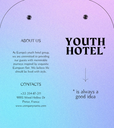 Ontwerpsjabloon van Brochure 9x8in Bi-fold van diensten van jeugdhotels