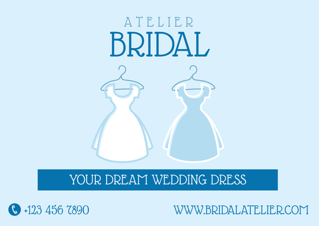 Bridal Atelier Ad with Wedding Dresses on Hangers Card Modelo de Design
