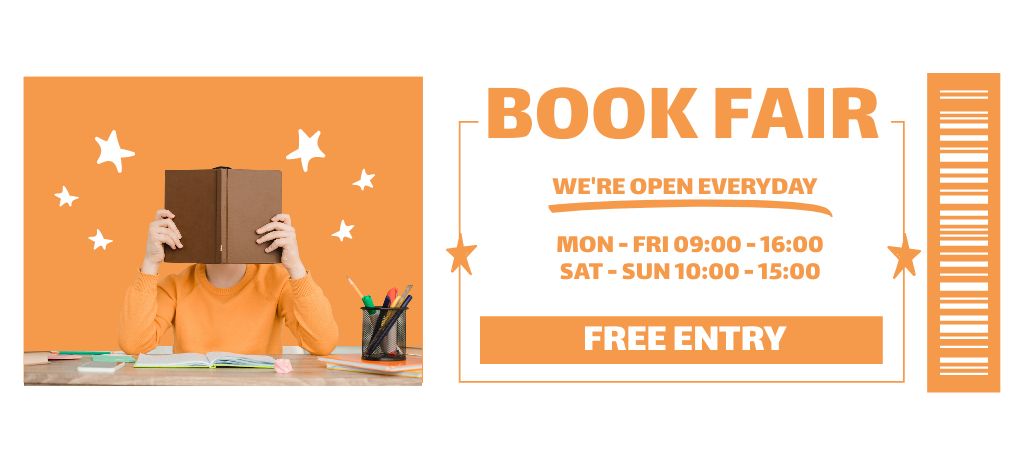 Book Fair Free Entry Coupon 3.75x8.25in Design Template