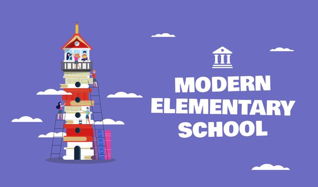 School Apply Announcement in Modern Elementary School Business card Modelo de Design