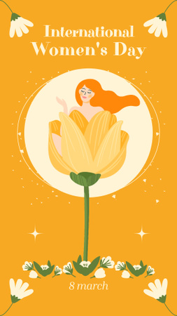 Modèle de visuel Femme en fleur jaune à l'occasion de la Journée internationale de la femme - Instagram Story