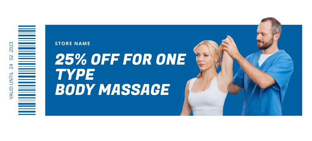 One Type Body Massage Discount Offer Coupon 3.75x8.25in Tasarım Şablonu
