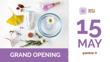 Anúncio de abertura de uma loja de spa de beleza com produtos naturais para a pele FB event cover Modelo de Design