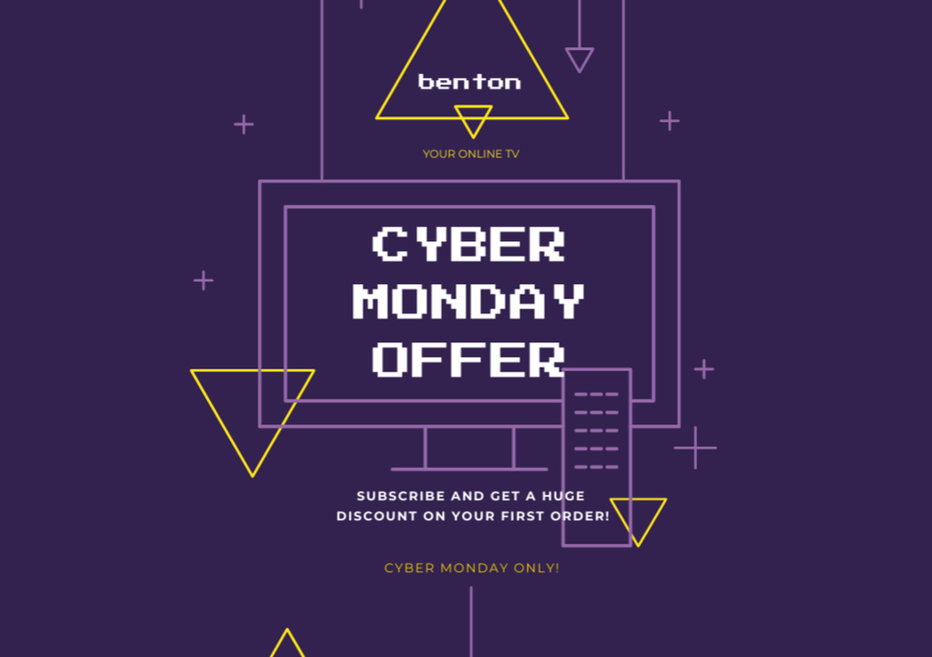 Platilla de diseño Cyber Monday Sale Advertisement on Purple with Triangles Flyer A5 Horizontal