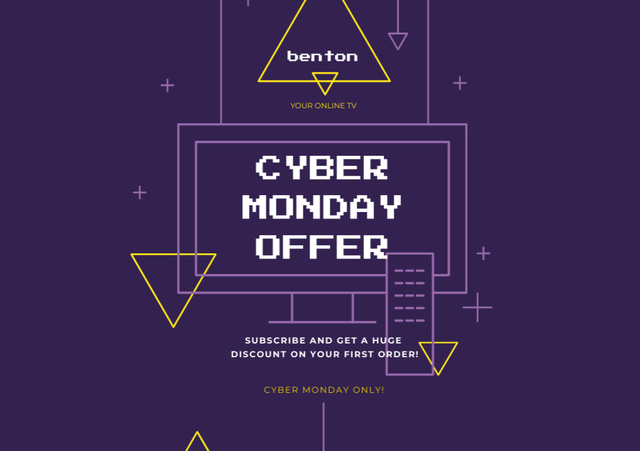 Cyber Monday Sale Advertisement on Purple with Triangles Flyer A5 Horizontal Tasarım Şablonu