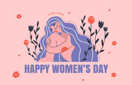Ontwerpsjabloon van Thank You Card 5.5x8.5in van International Women's Day Greeting with Cute Woman