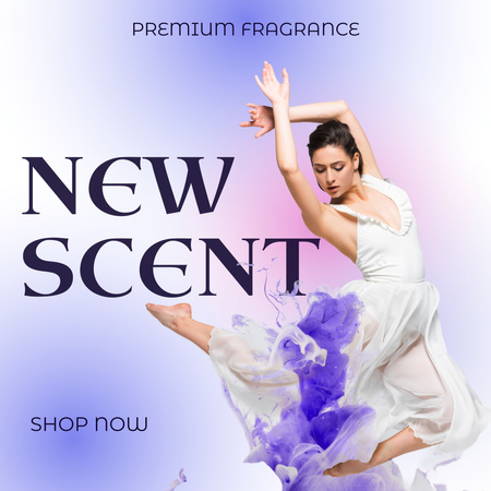 Modèle de visuel annonce de nouveau parfum avec belle fille en robe blanche - Instagram