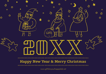 Merry Christmas and New Year Greeting with Santas Postcard A5 Modelo de Design