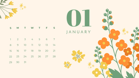 Illustrations of Cute Colorful Flowers Calendar Design Template