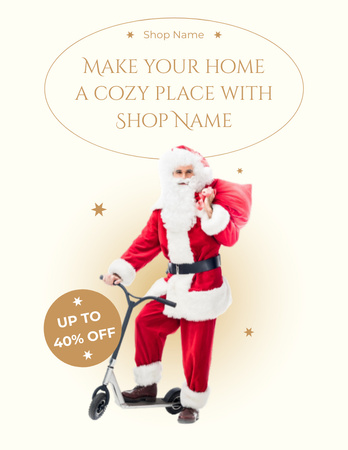 Shop Advertisement with Santa Claus on Scooter Flyer 8.5x11in Design Template