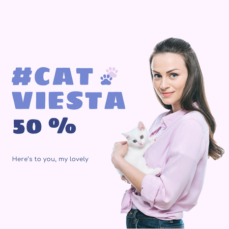 Sevimli Kedi ve İndirimlerle En İyi Pet Shop Reklamı Instagram Tasarım Şablonu