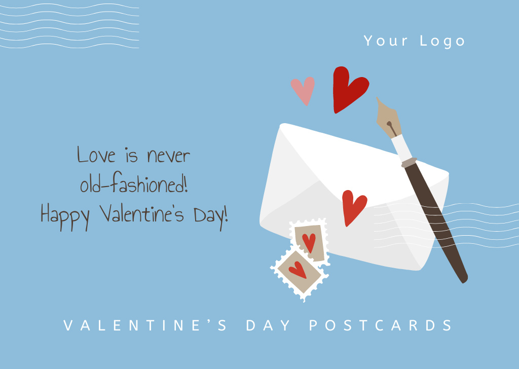 Phrase about Love on Valentine's Day on Blue Postcard Design Template